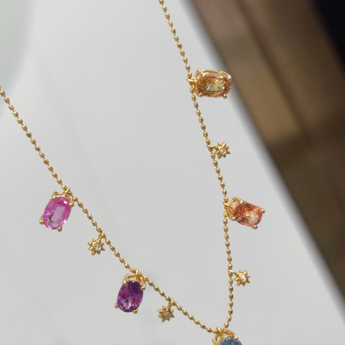 14k Gold 3.65 Ct Natural Sapphire & Diamond Necklace - 4