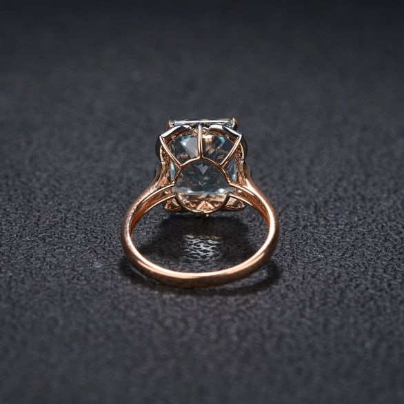 14k Gold 4.48 Ct Natural Aquamarine & Diamond Ring - 4