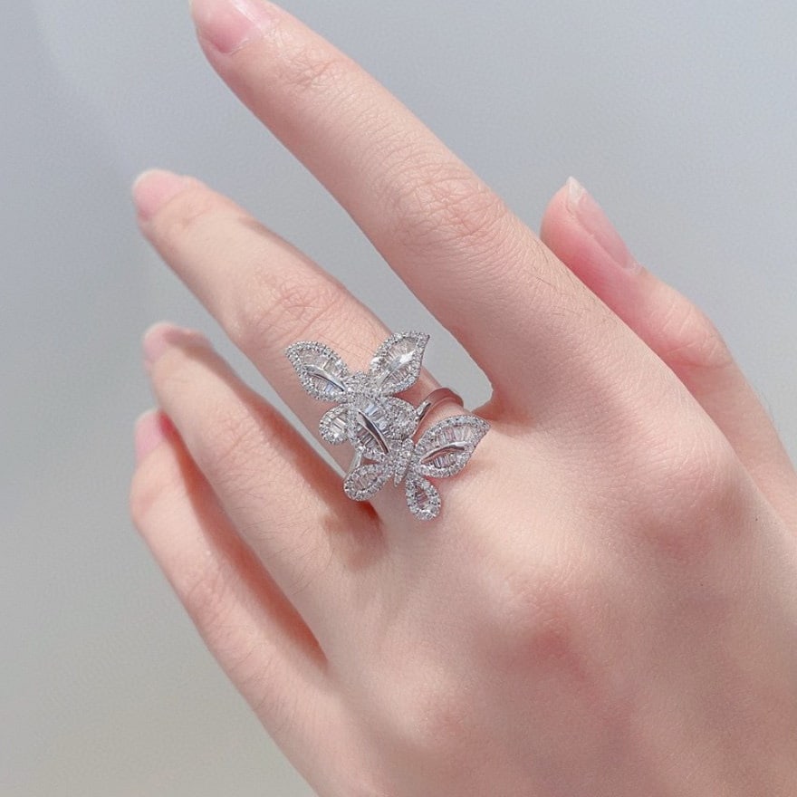 14k Gold 0.63 Ct Natural H Diamond & Butterfly Ring - 4