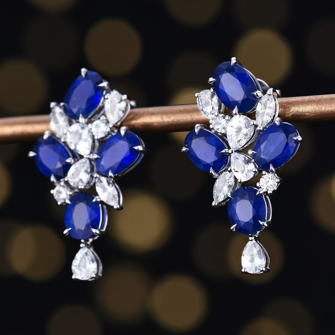14k Gold 5.95 Ctw Vivid Blue Natural Sapphire & Sapphire Earrings - 3