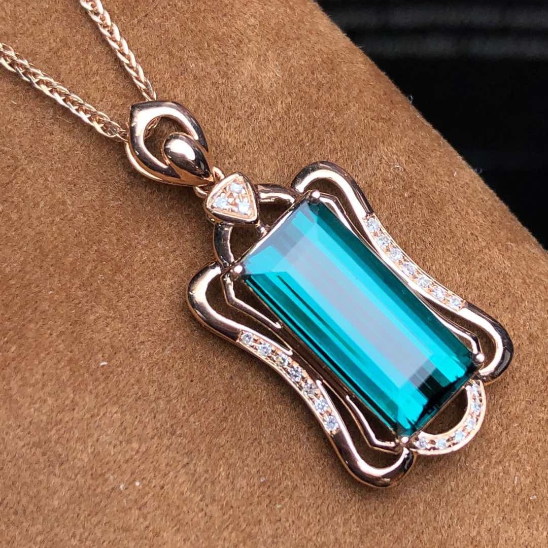 14k Gold 3.85 Ct Natural Tourmaline & Diamond Pendant( Without Chain ) - 4