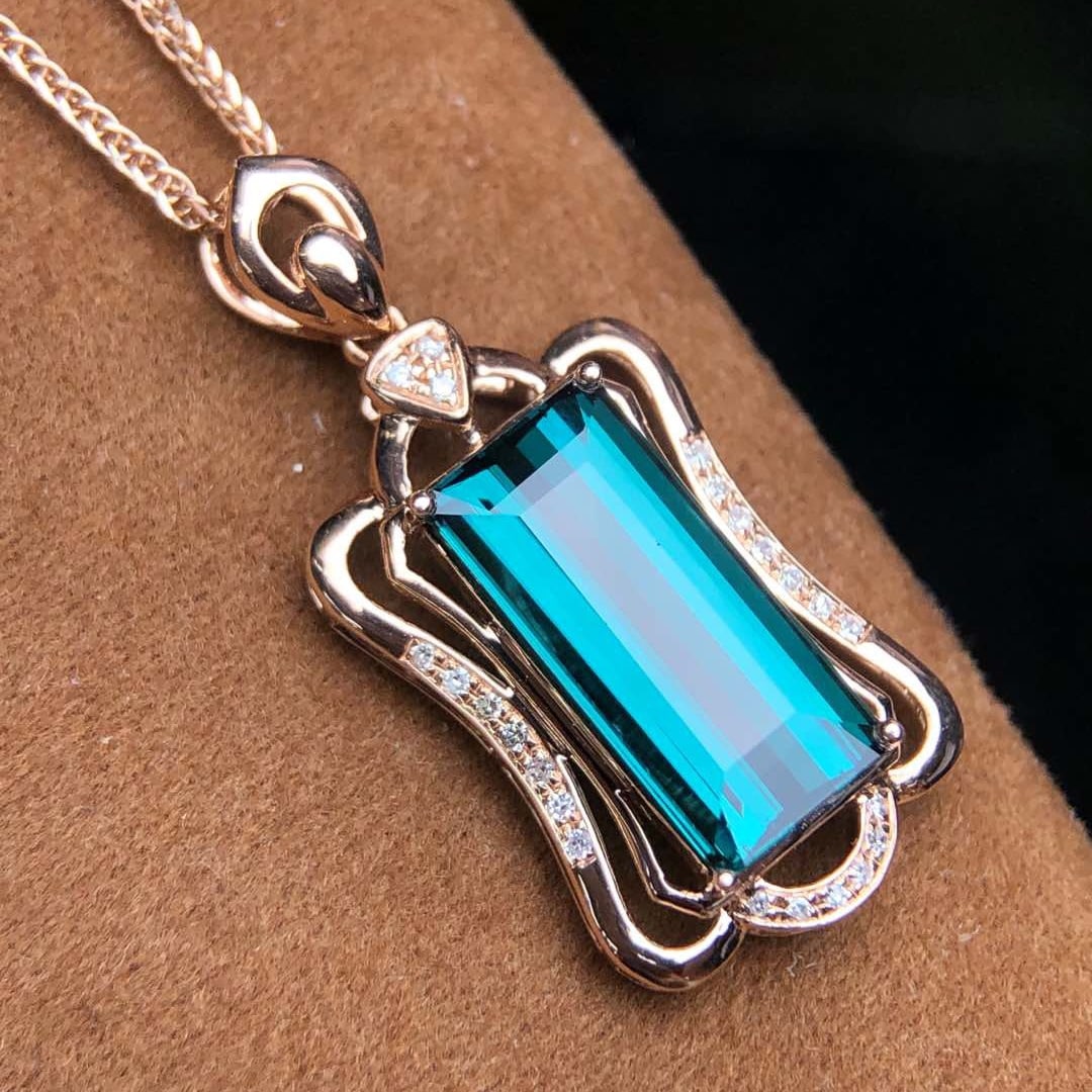 14k Gold 3.85 Ct Natural Tourmaline & Diamond Pendant( Without Chain ) - 5