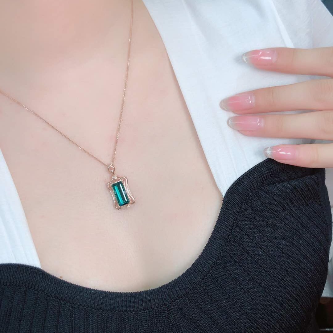 14k Gold 3.85 Ct Natural Tourmaline & Diamond Pendant( Without Chain ) - 6