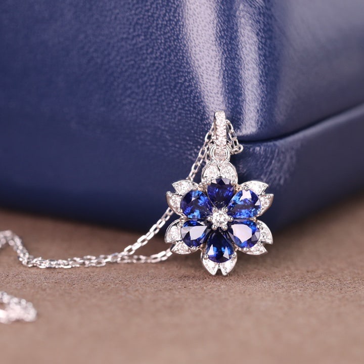 14k Gold 1.55 Ct Natural Sapphire & Diamond Necklace - 2