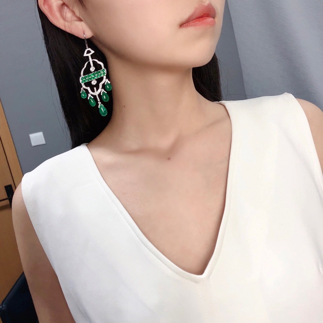 14k Gold 14.17 Ctw Natural Emerald & Diamond Earrings - 5