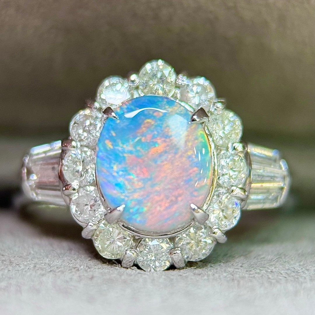 14k Gold 2.01 Ctw Natural Opal & Diamond Ring - 2