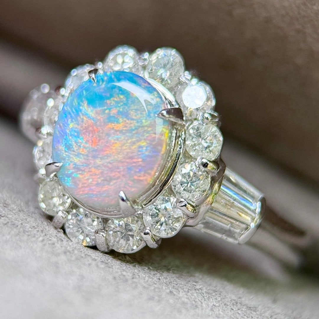 14k Gold 2.01 Ctw Natural Opal & Diamond Ring - 3