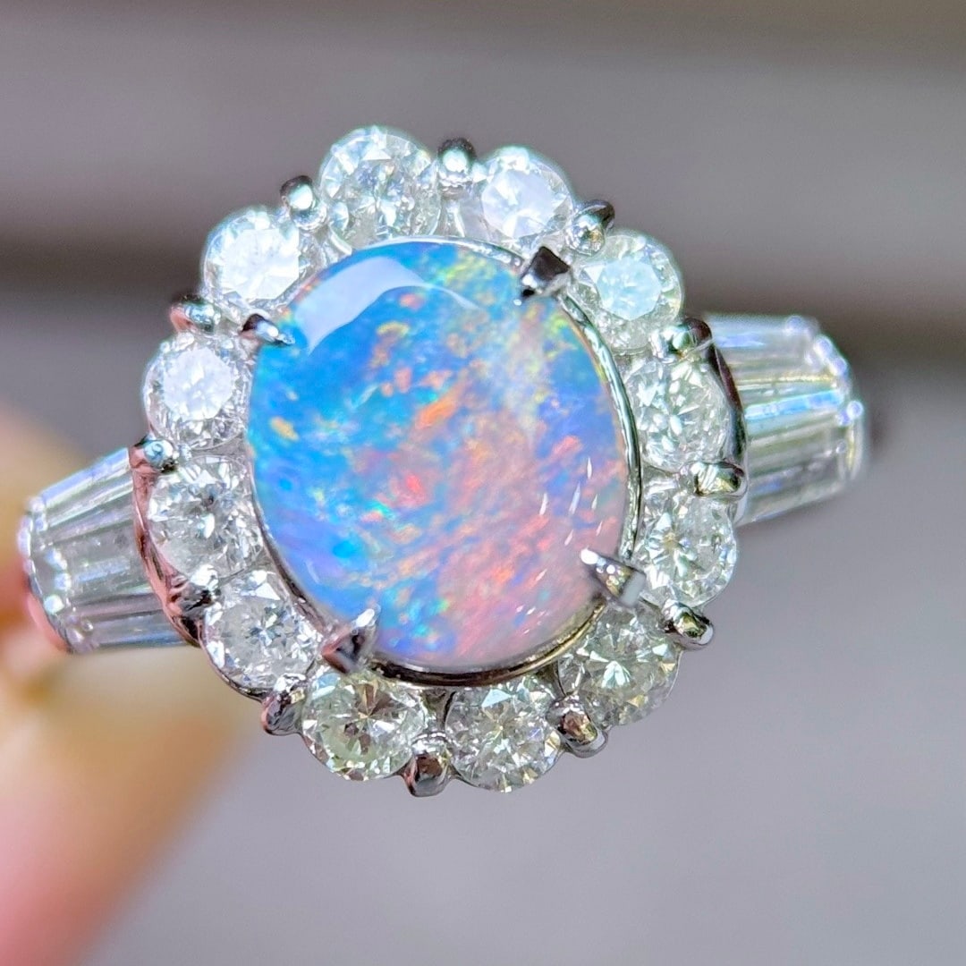 14k Gold 2.01 Ctw Natural Opal & Diamond Ring - 6