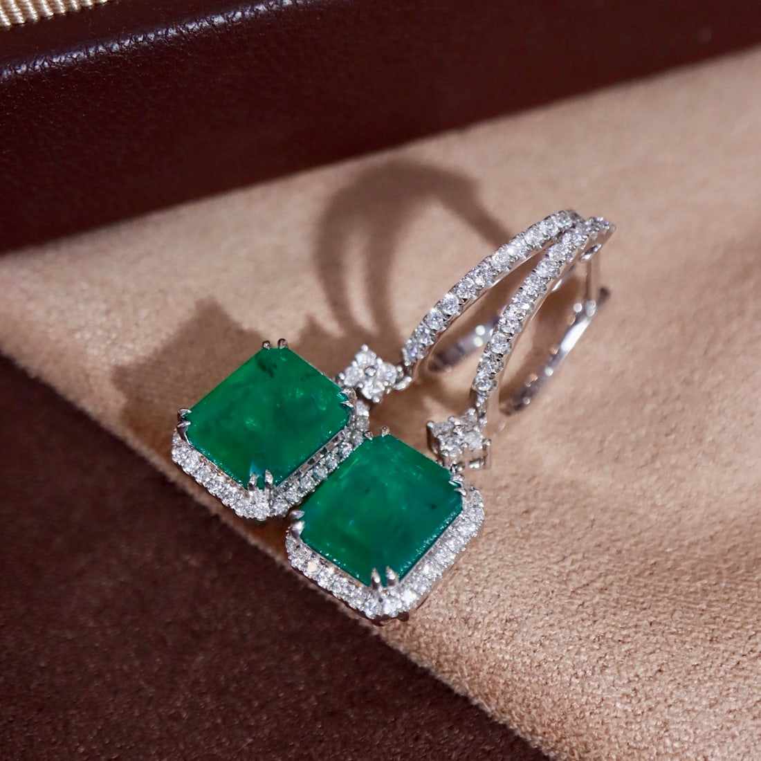 14k Gold 4.46 Ctw Natural Emerald & Diamond Earrings - 3