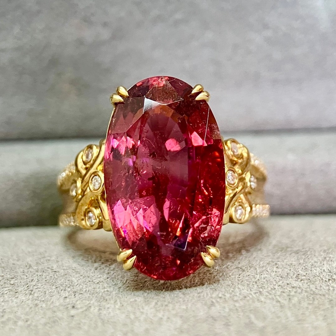 14k Gold 8.17 Ctw Natural Tourmaline & Diamond Ring - 2