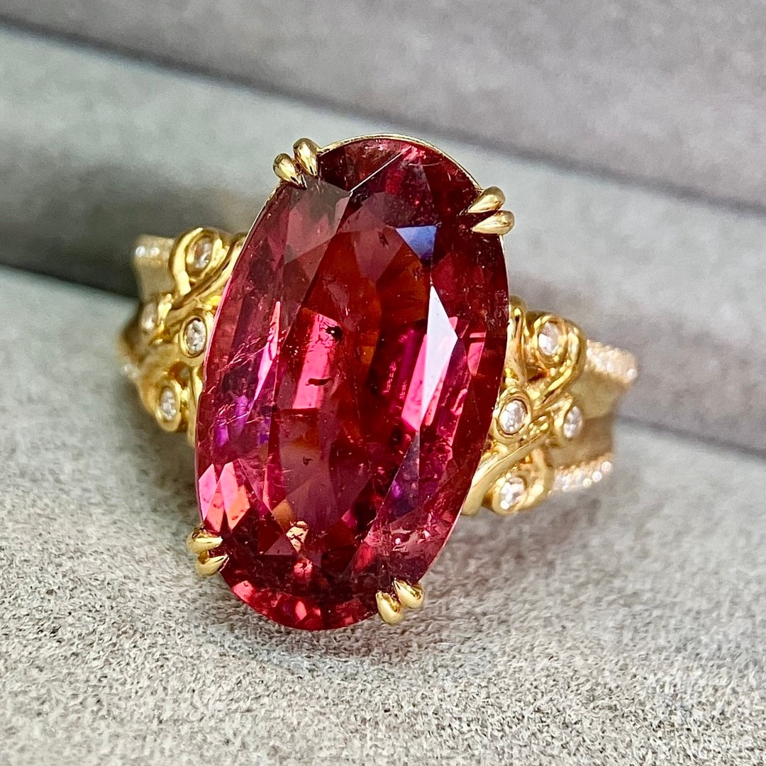 14k Gold 8.17 Ctw Natural Tourmaline & Diamond Ring - 4