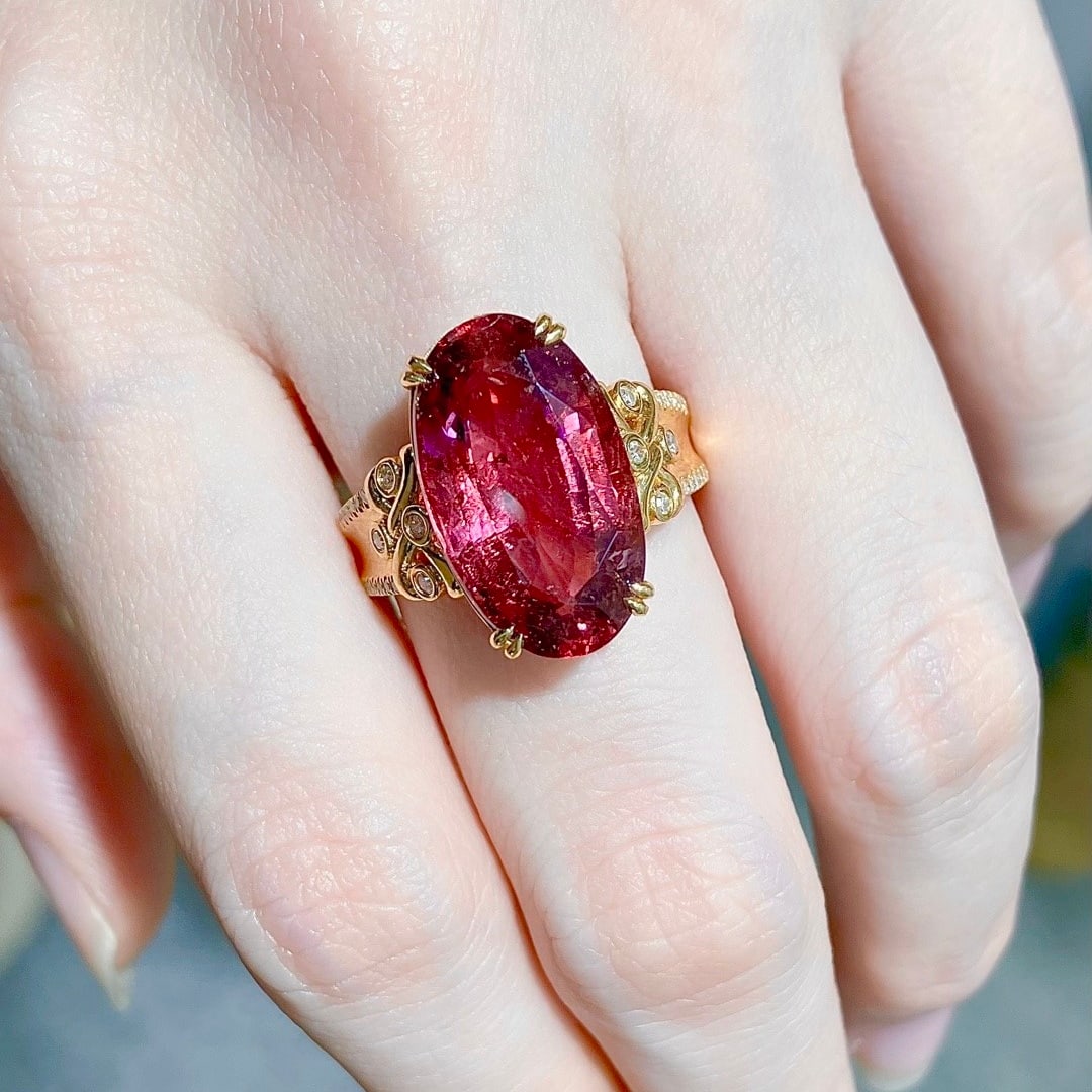 14k Gold 8.17 Ctw Natural Tourmaline & Diamond Ring - 7