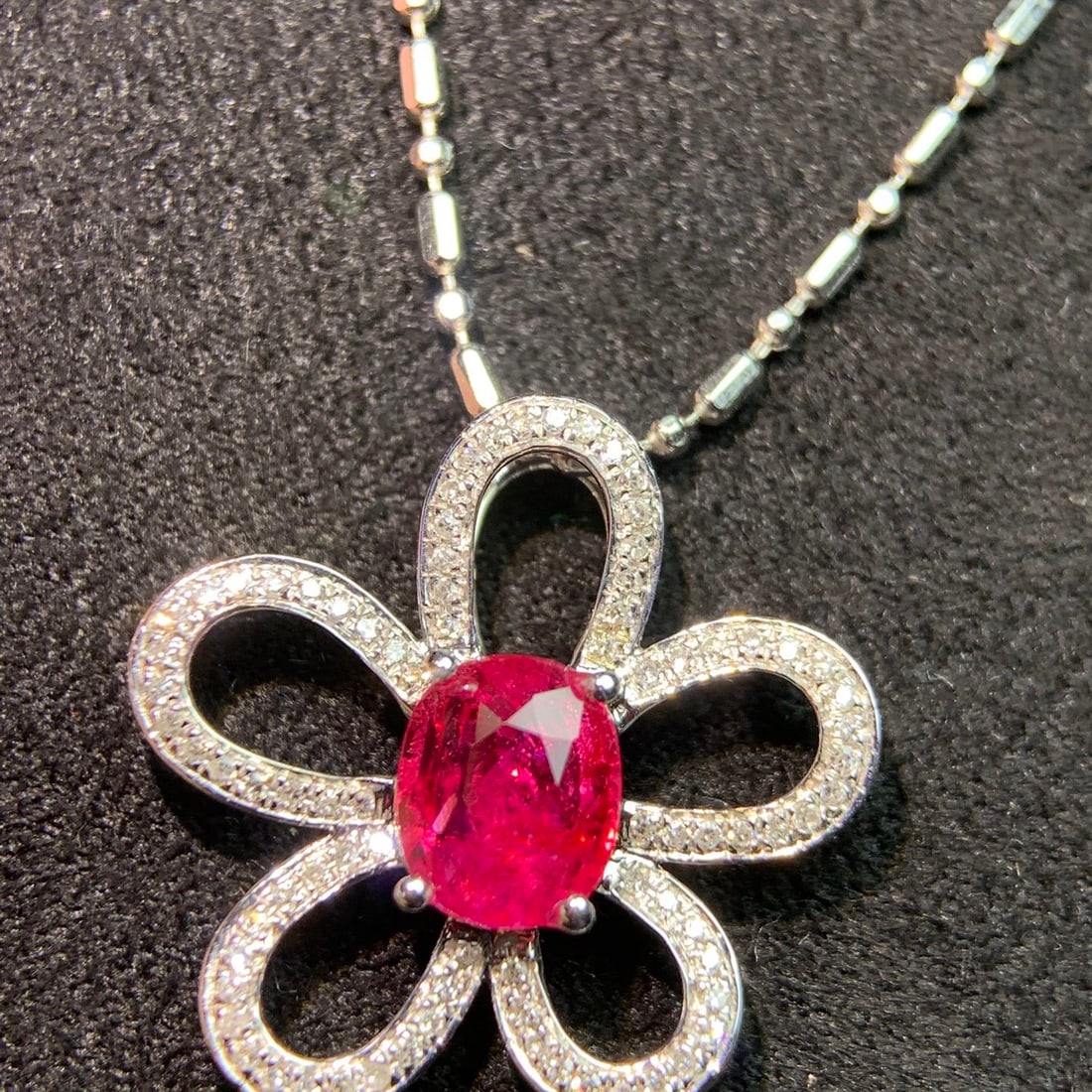 14k Gold 1.10 Ct Natural Ruby & Diamond & Flowers Pendant( Without Chain ) (1 of 6)