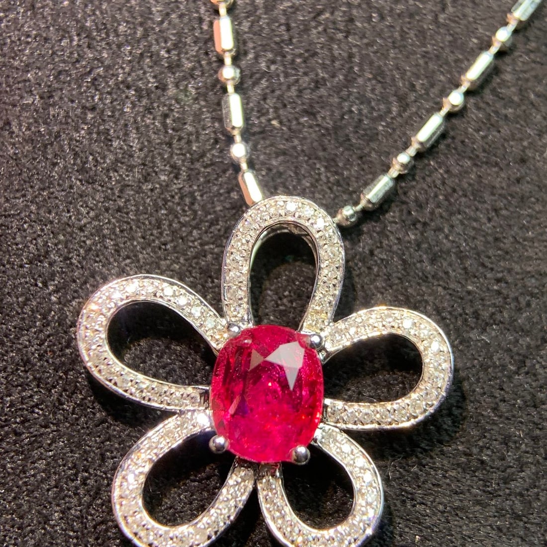 14k Gold 1.10 Ct Natural Ruby & Diamond & Flowers Pendant( Without Chain ) - 2