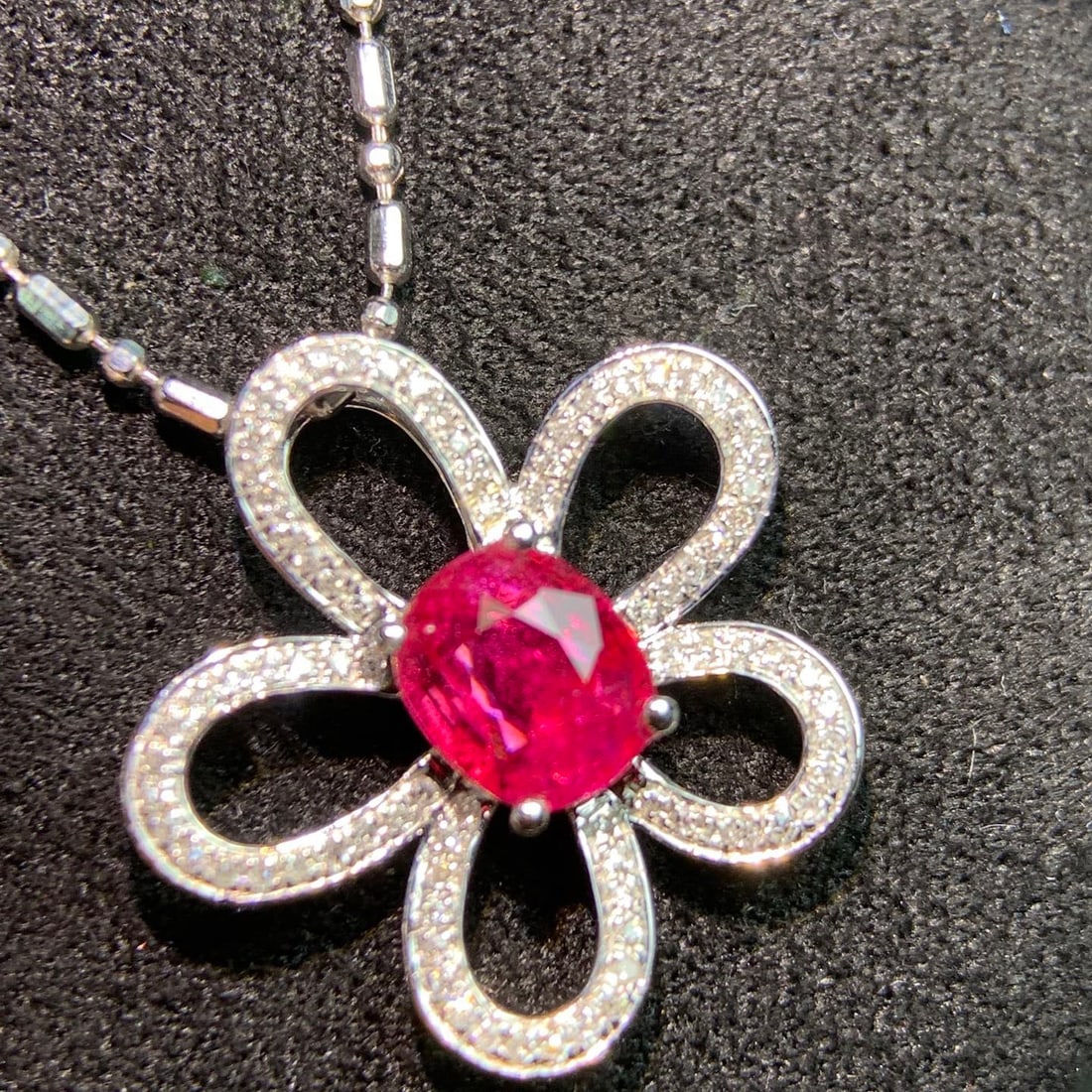 14k Gold 1.10 Ct Natural Ruby & Diamond & Flowers Pendant( Without Chain ) - 3