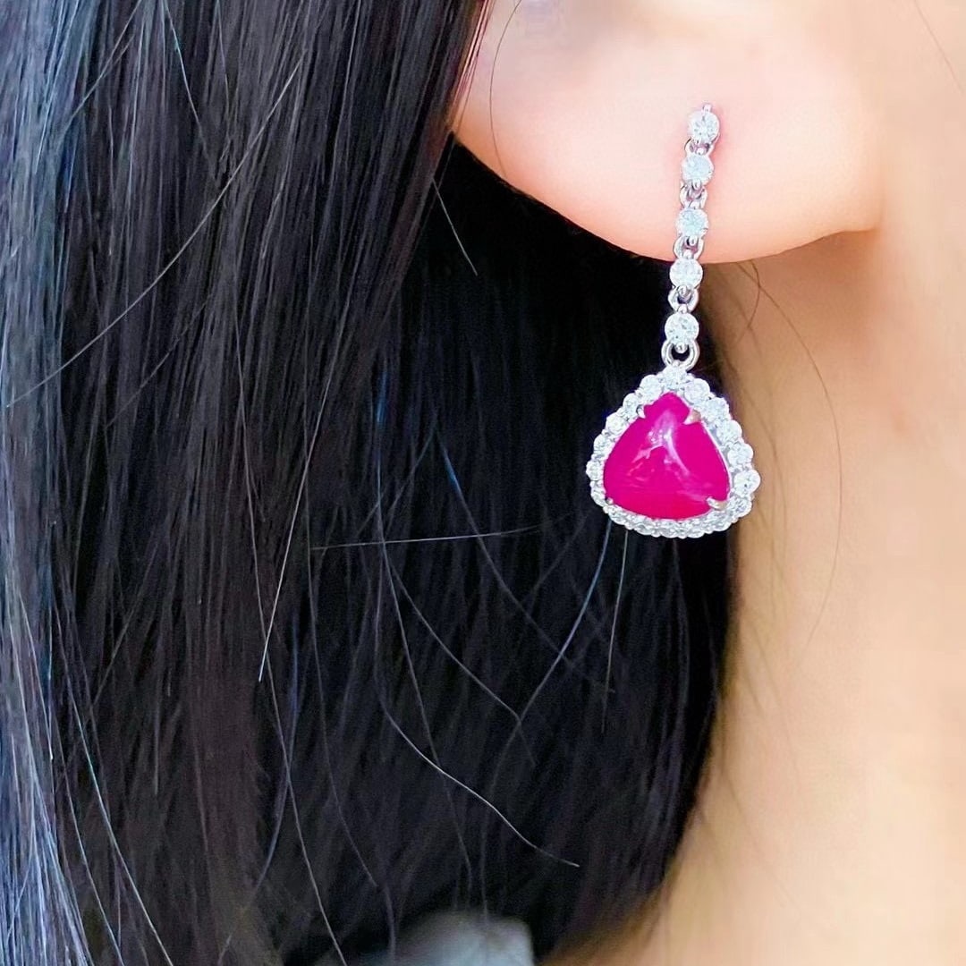 14k Gold 5.95 Ctw Natural Ruby & Lab Grown Diamond Earrings - 7