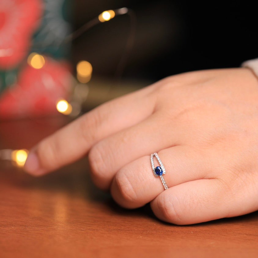 14k Gold 0.48 Ctw Natural Sapphire & Diamond Ring - 3