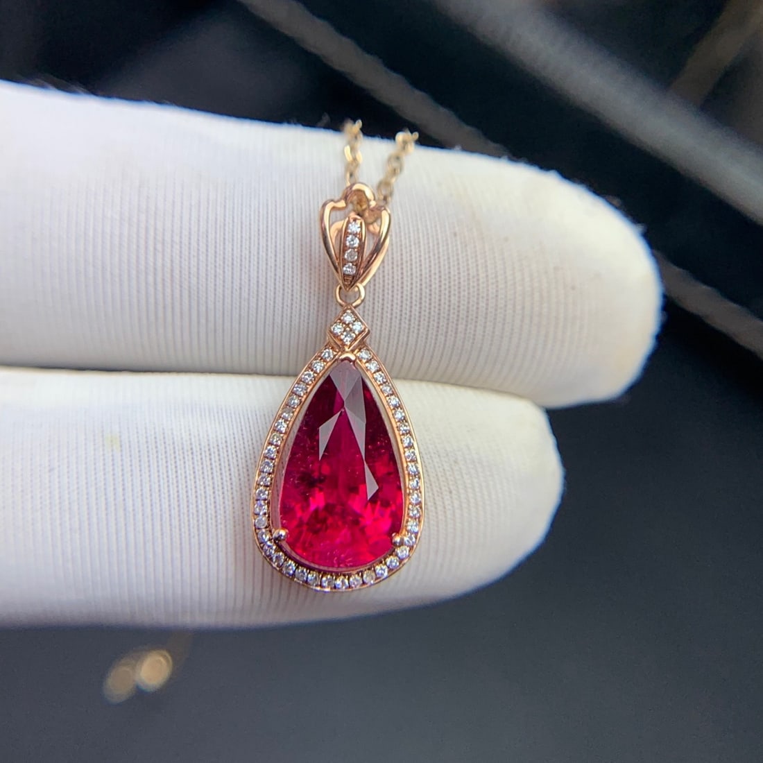 14k Gold 3.3 Ct Natural Tourmaline & Diamond Pendant( Without Chain ) - 2