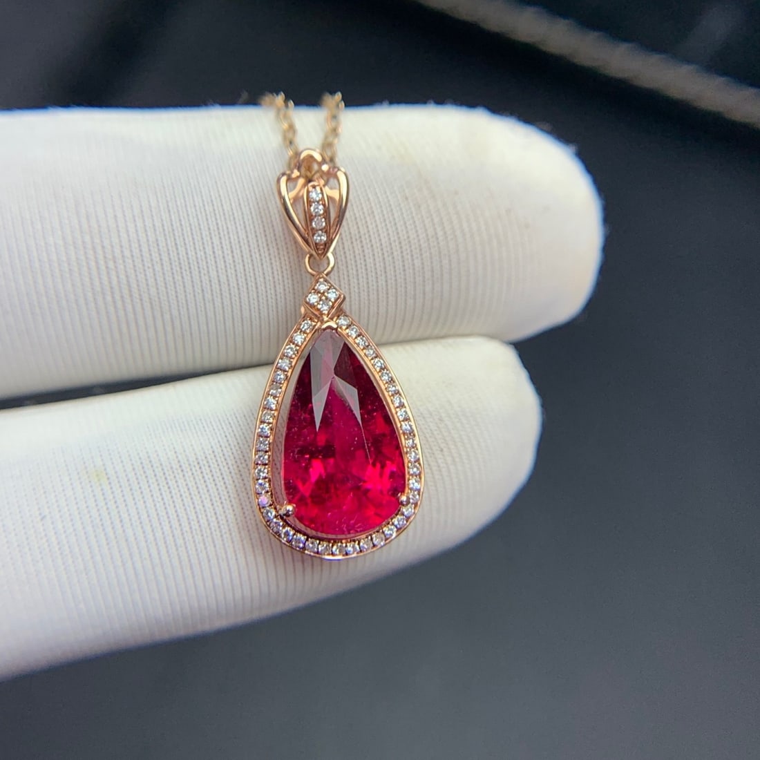 14k Gold 3.3 Ct Natural Tourmaline & Diamond Pendant( Without Chain ) - 6