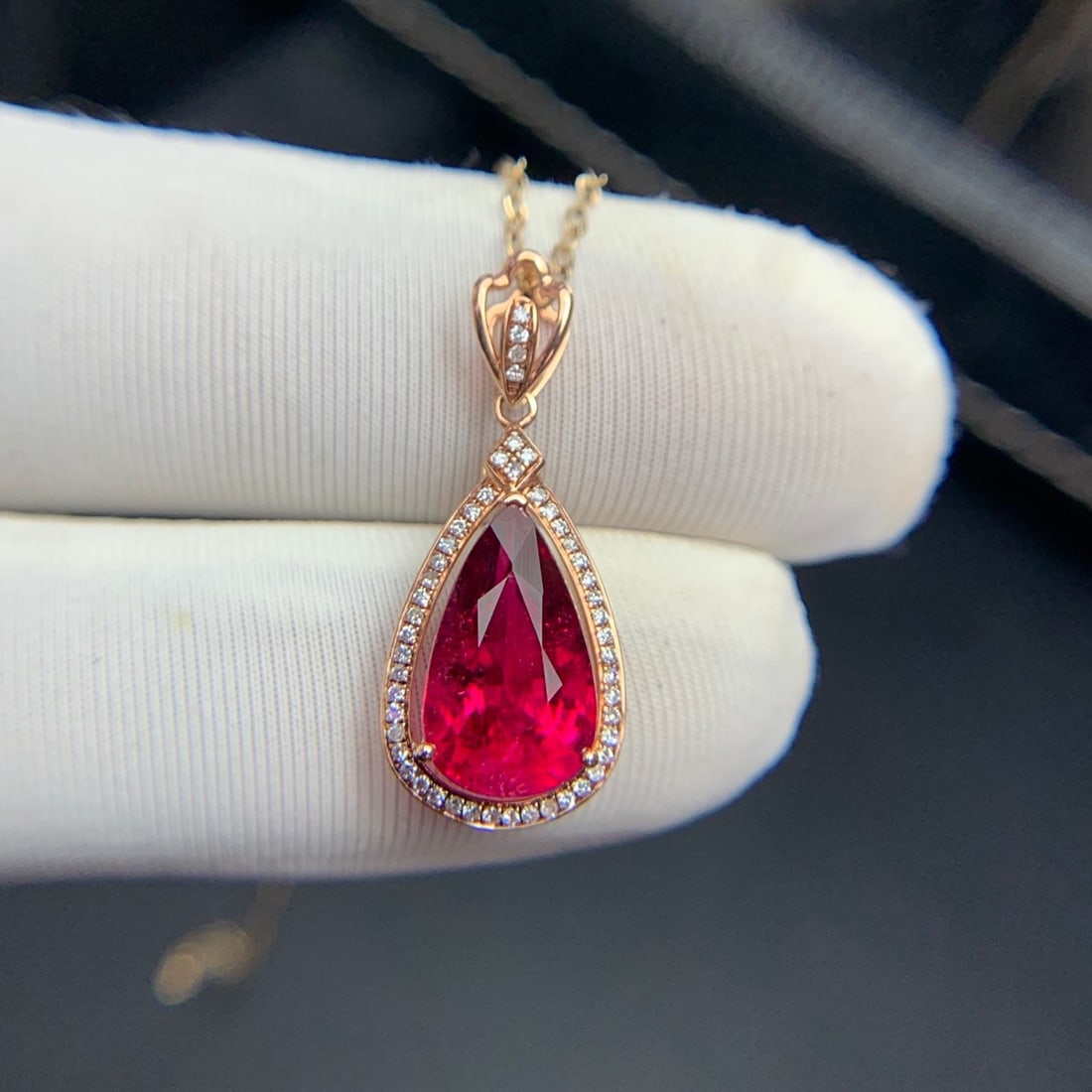 14k Gold 3.3 Ct Natural Tourmaline & Diamond Pendant( Without Chain ) - 7