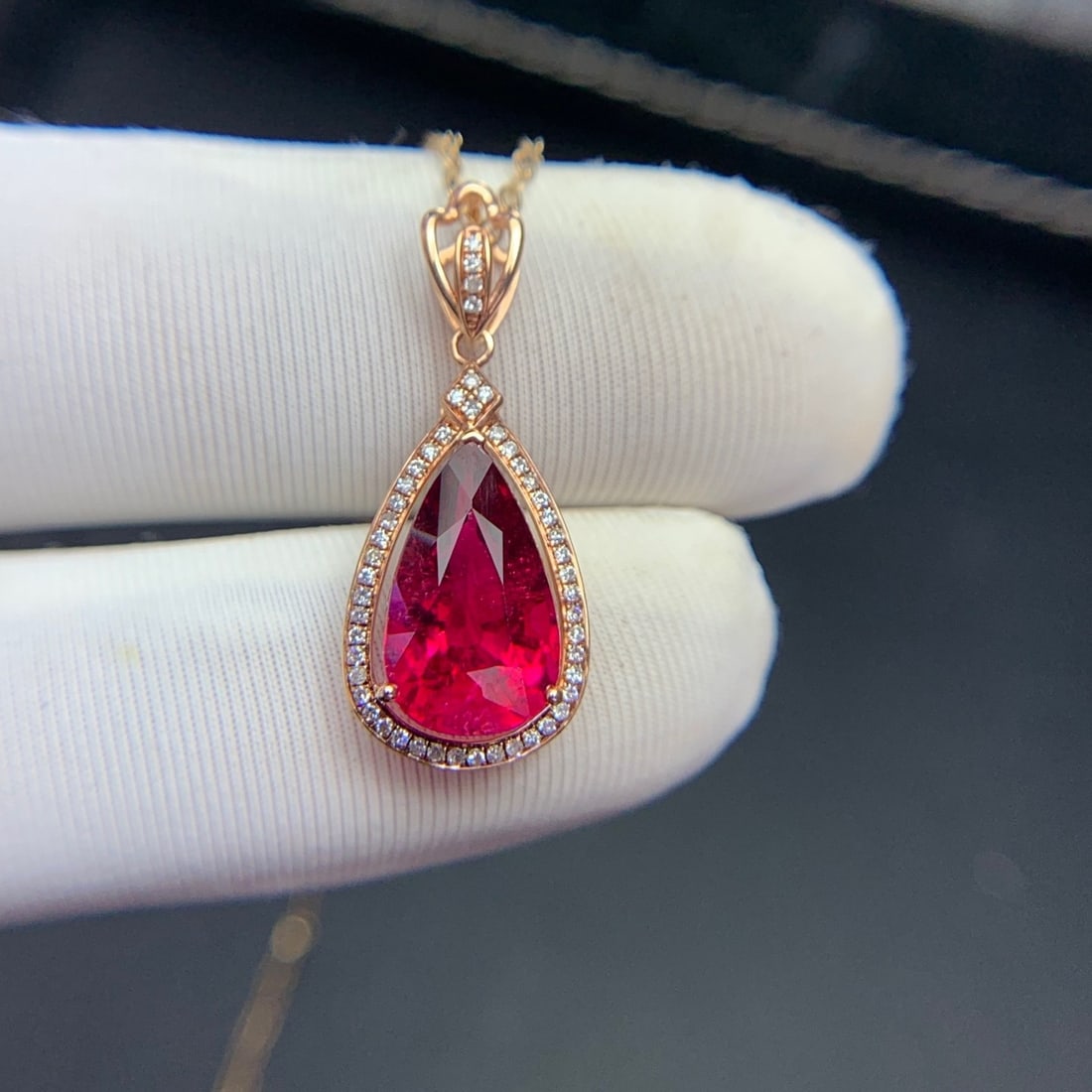 14k Gold 3.3 Ct Natural Tourmaline & Diamond Pendant( Without Chain ) - 9