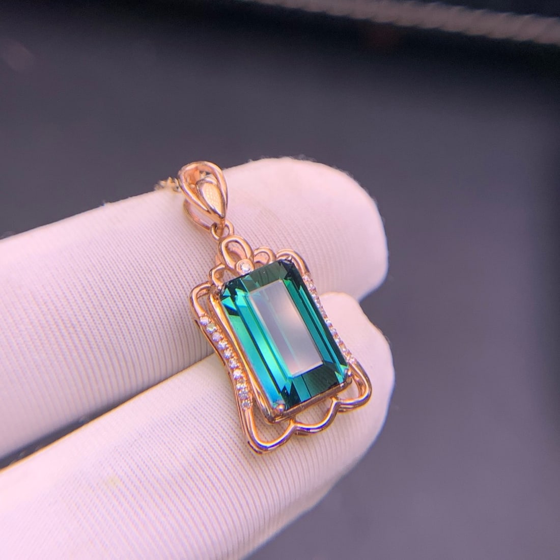 14k Gold 3.3 Ct Natural Tourmaline & Diamond Pendant( Without Chain ) - 5