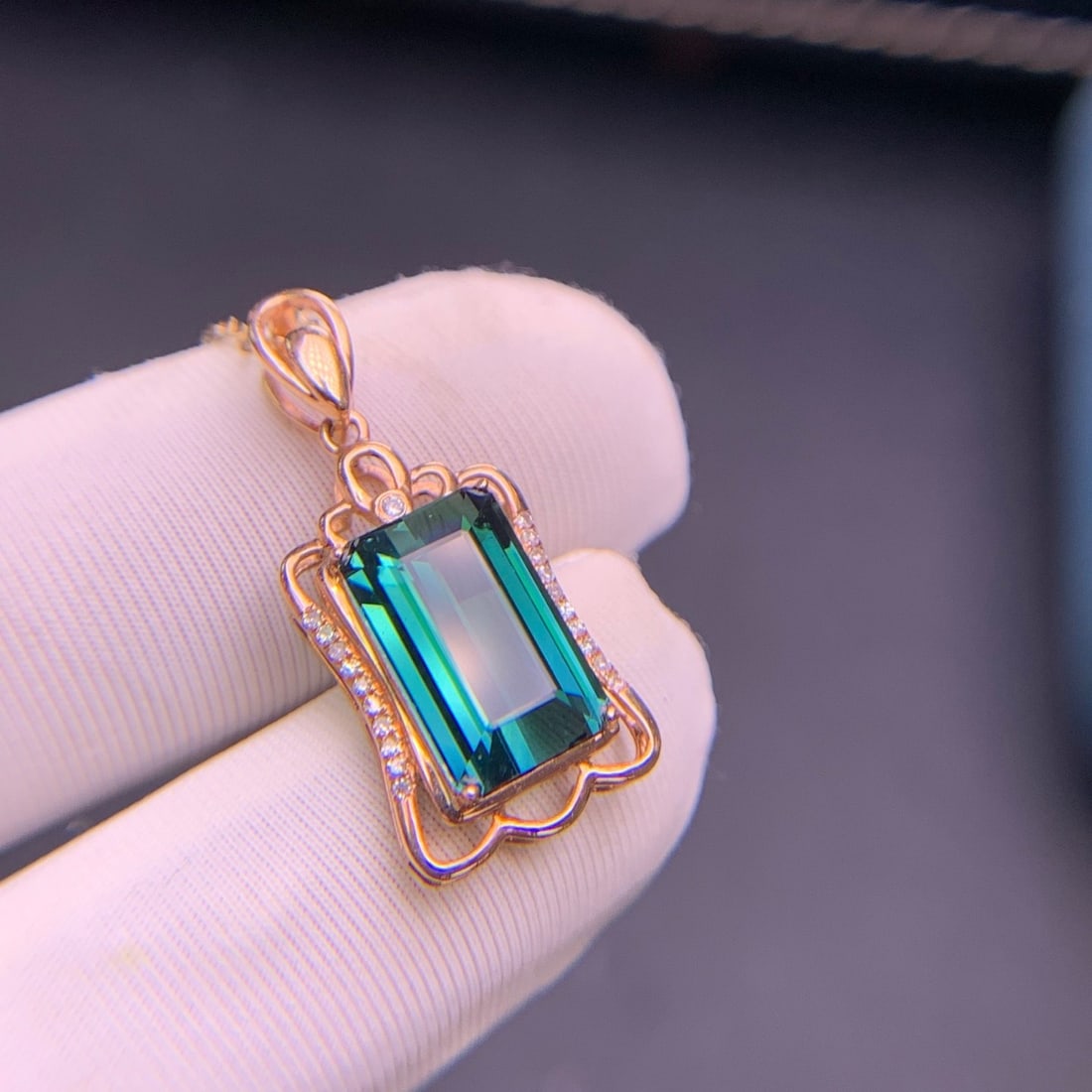 14k Gold 3.3 Ct Natural Tourmaline & Diamond Pendant( Without Chain ) - 9