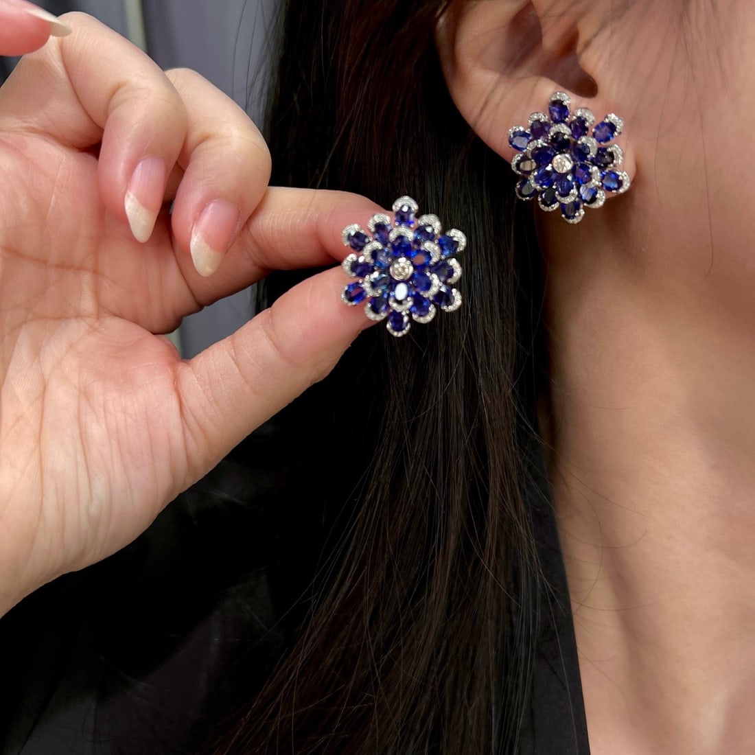 14k Gold 11.42 Ctw Vivid Blue Natural Sapphire & Diamond Earrings - 6