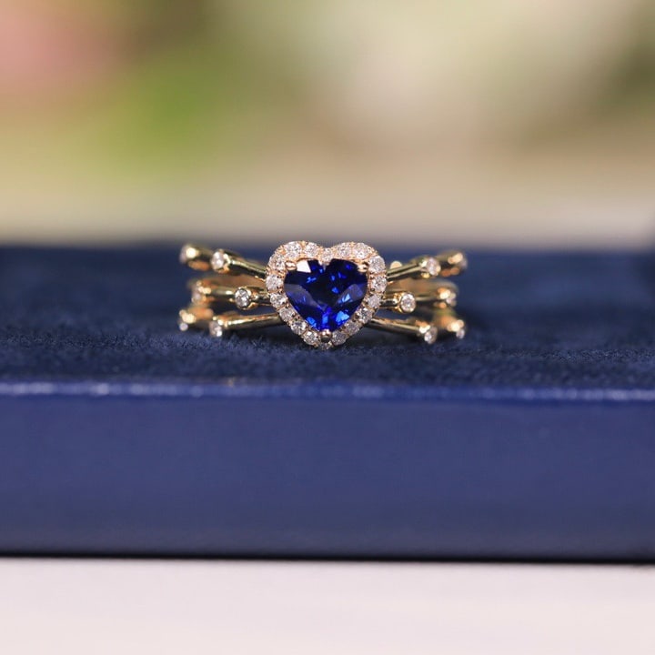 14k Gold 0.91 Ct Natural Sapphire & Diamond Ring - 8