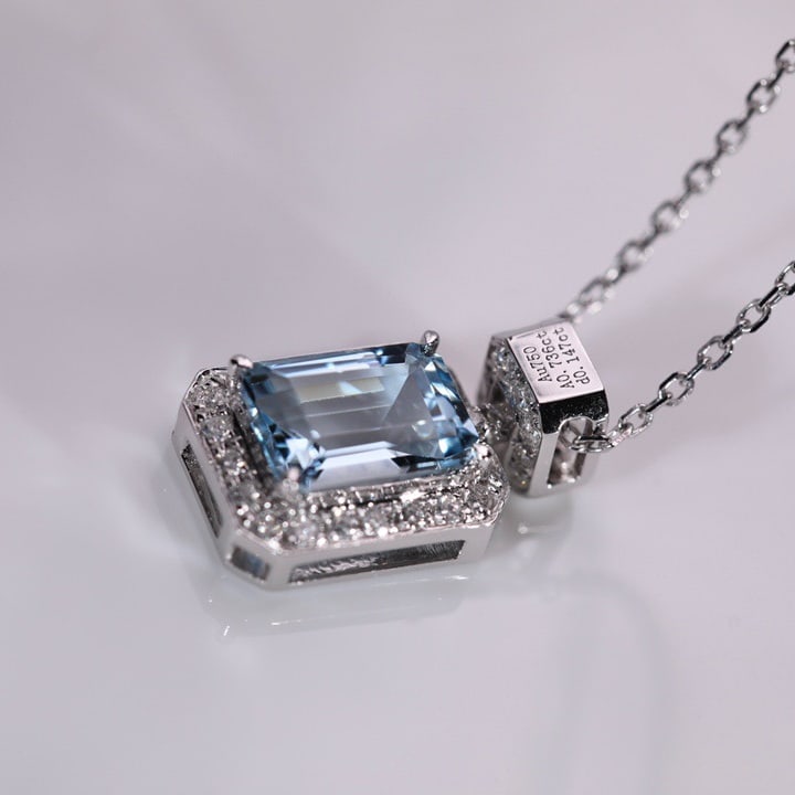 14k Gold 1.00 Ct Natural Aquamarine & Diamond Pendant( Without Chain ) - 2