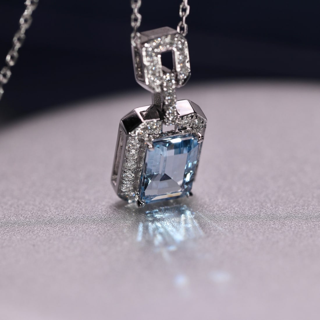 14k Gold 1.00 Ct Natural Aquamarine & Diamond Pendant( Without Chain ) - 3