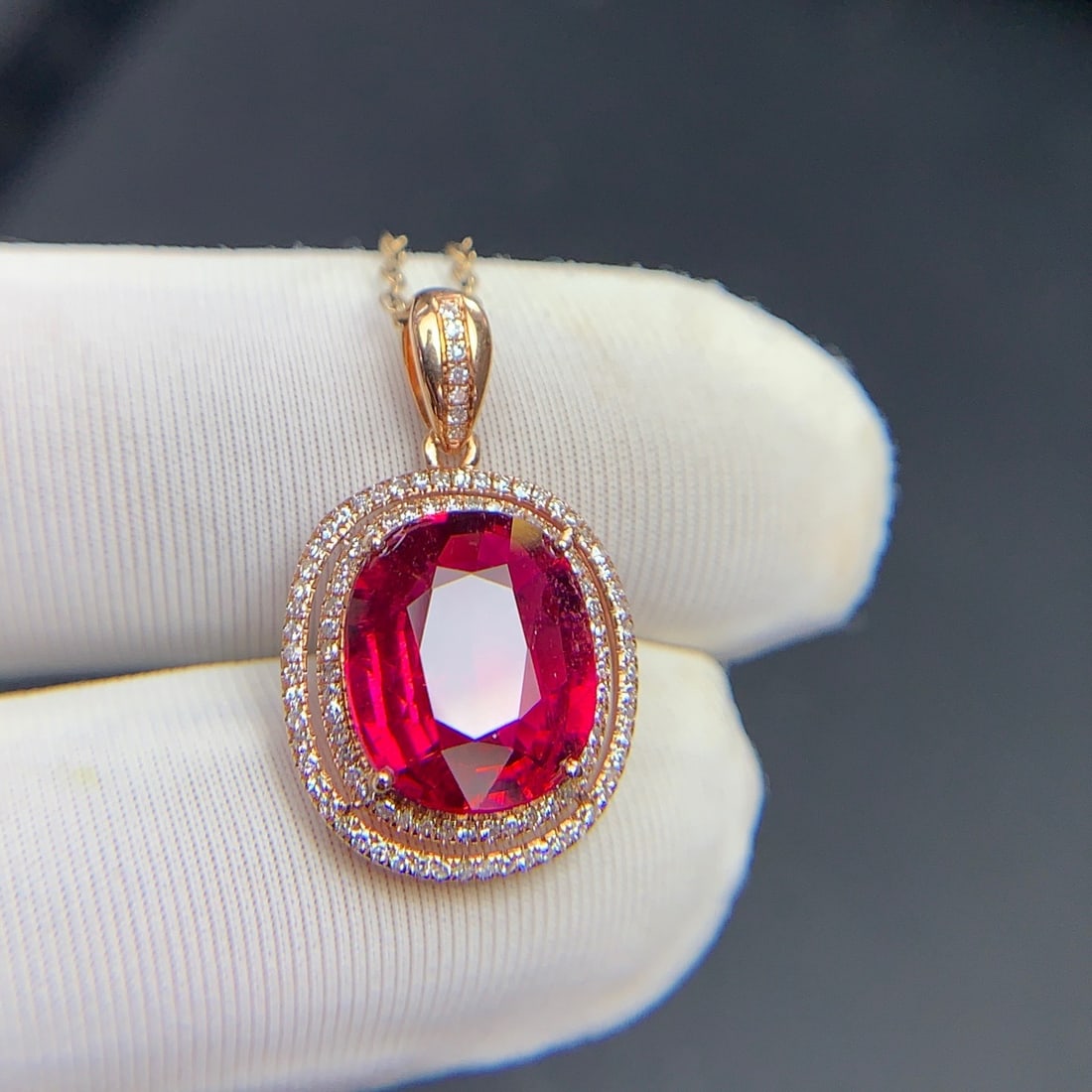 14k Gold 3.4 Ct Natural Tourmaline & Diamond Pendant( Without Chain ) - 4