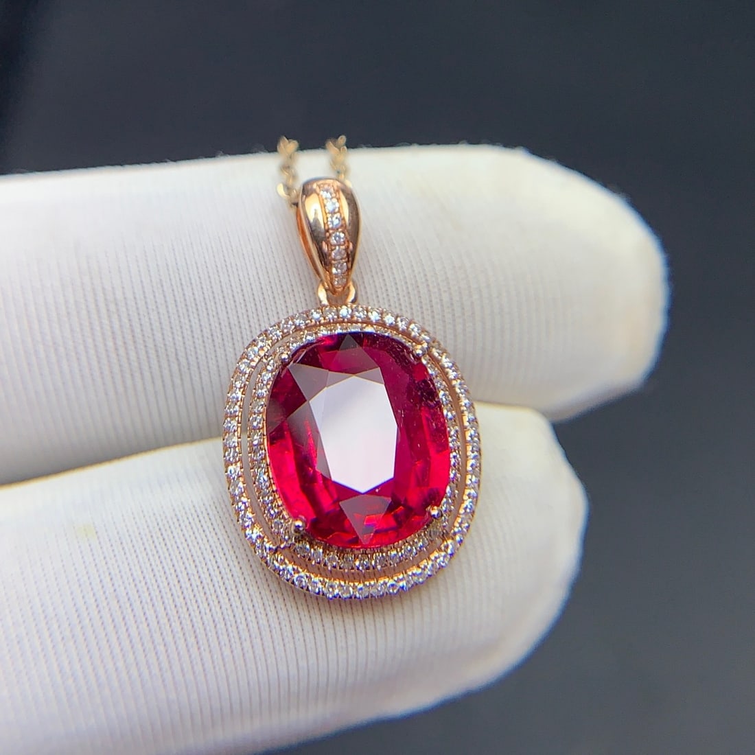 14k Gold 3.4 Ct Natural Tourmaline & Diamond Pendant( Without Chain ) - 8