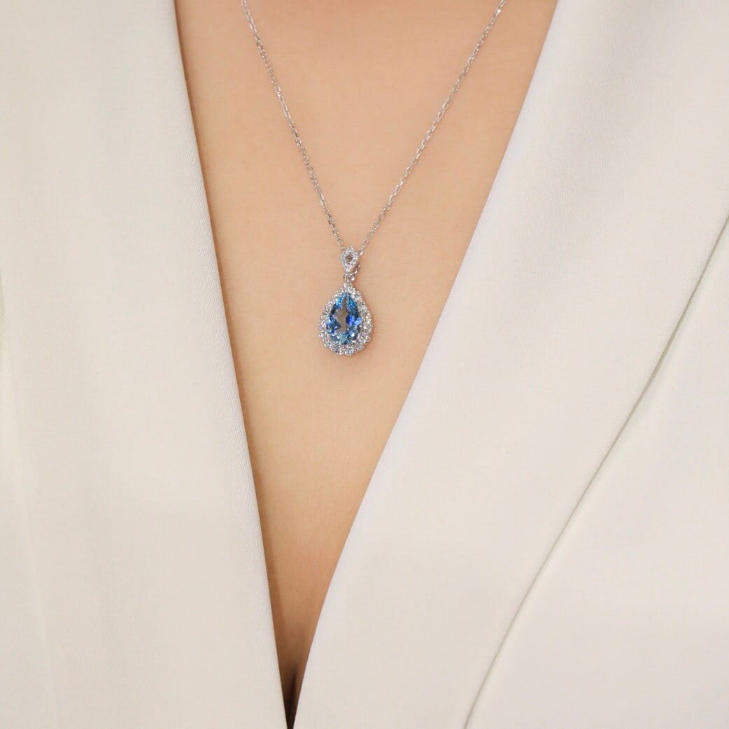 14k Gold 2.87 Ct Natural Aquamarine & Diamond Necklace - 3