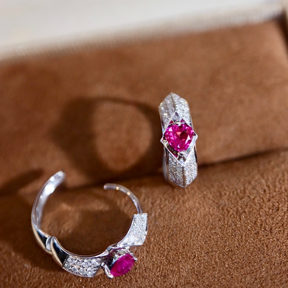 14k Gold 0.8 Ctw Natural Ruby & Diamond Earrings - 3