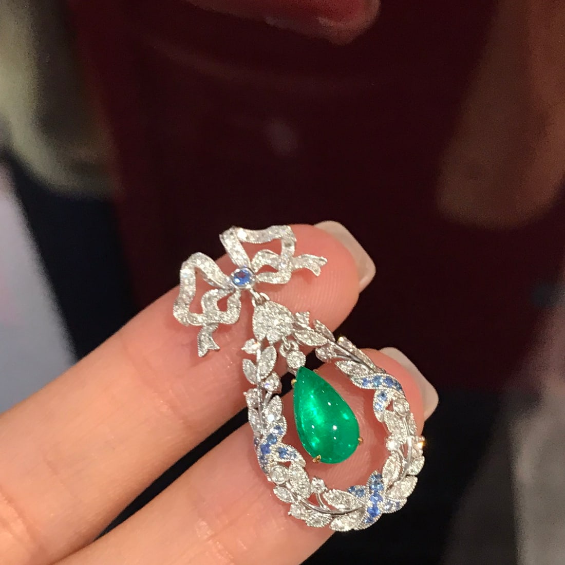 14k Gold 1.05 Ct Natural Emerald & Diamond & Sapphire Pendant( Without Chain ) - 5