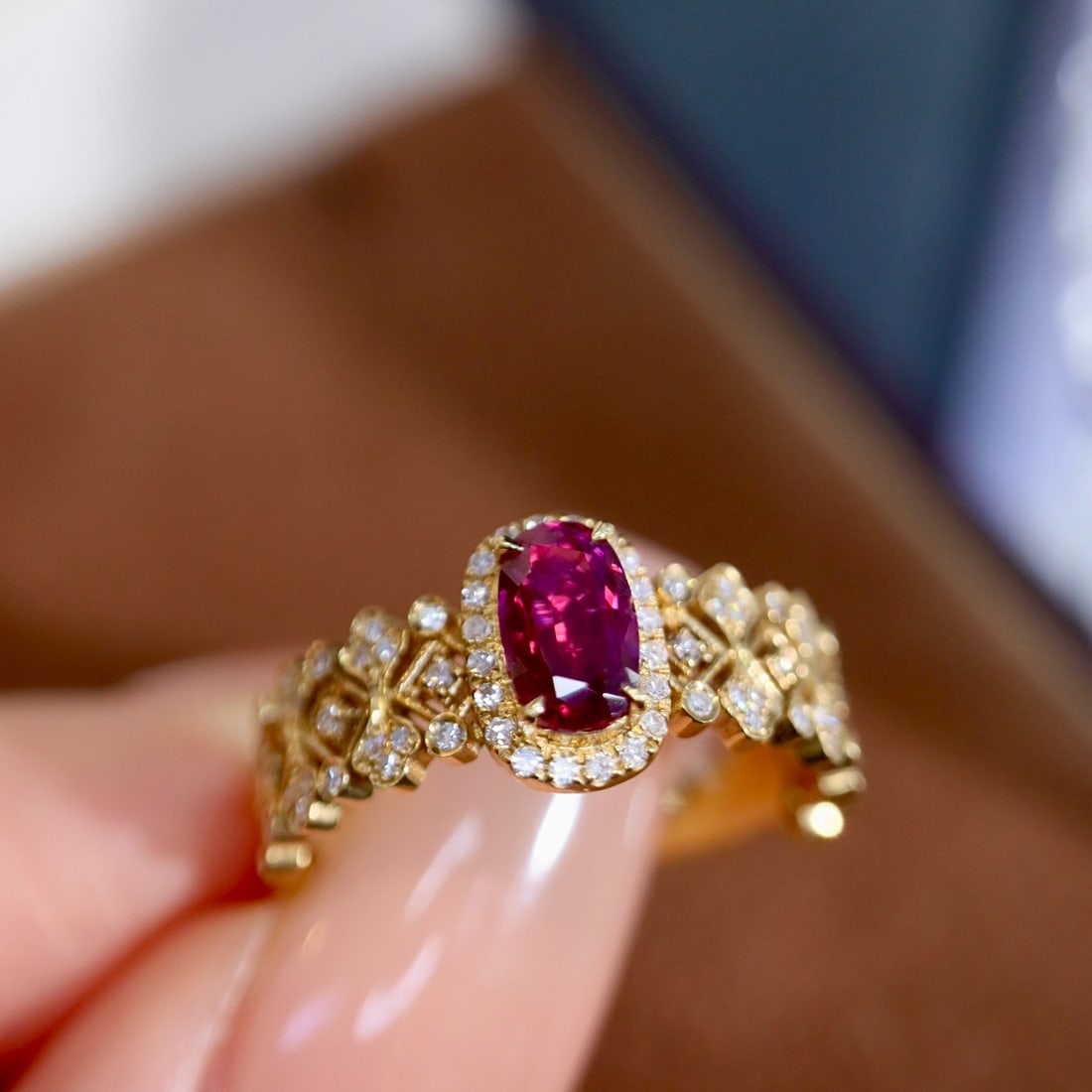 14k Gold 0.95 Ctw Natural Ruby & Diamond Ring - 8