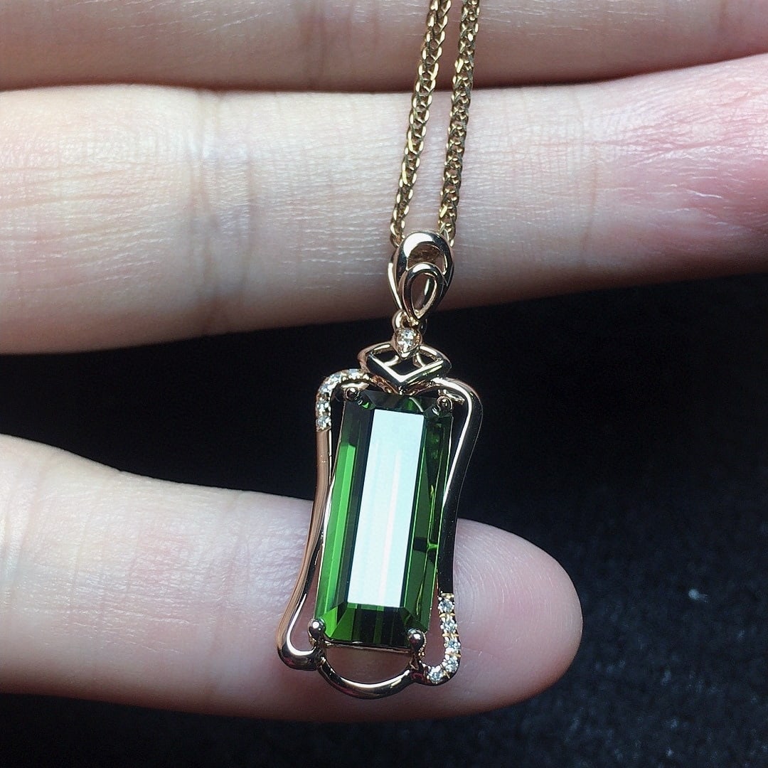 14k Gold 4.37 Ct Natural Tourmaline & Diamond Pendant( Without Chain ) - 2