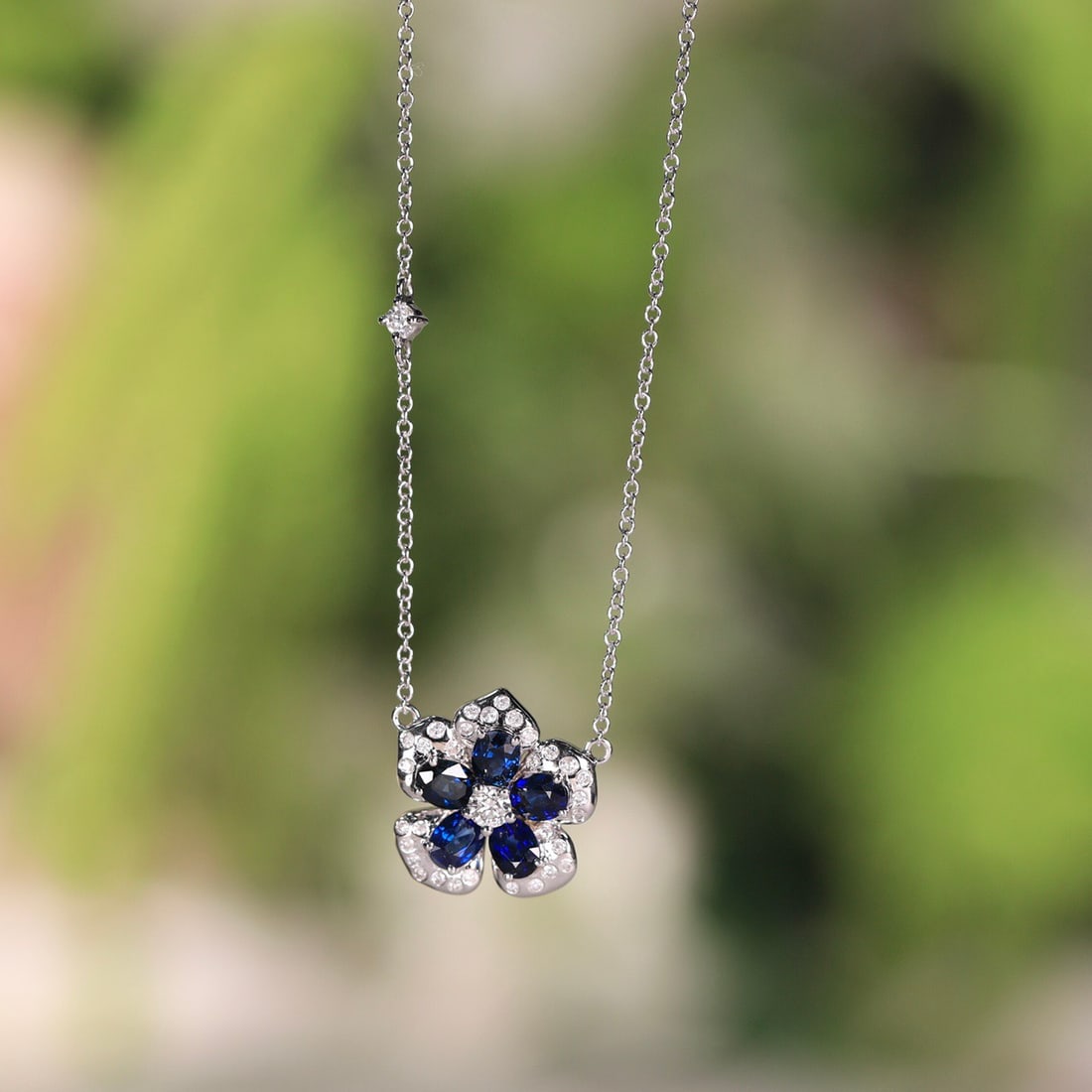 14k Gold 1.44 Ctw Natural Sapphire & Diamond Necklace - 3