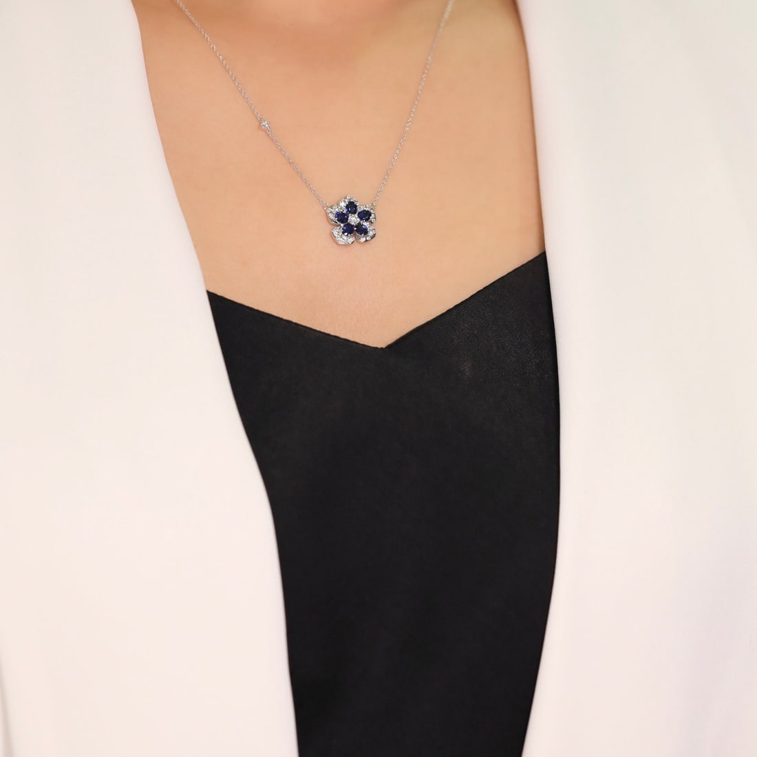 14k Gold 1.44 Ctw Natural Sapphire & Diamond Necklace - 6