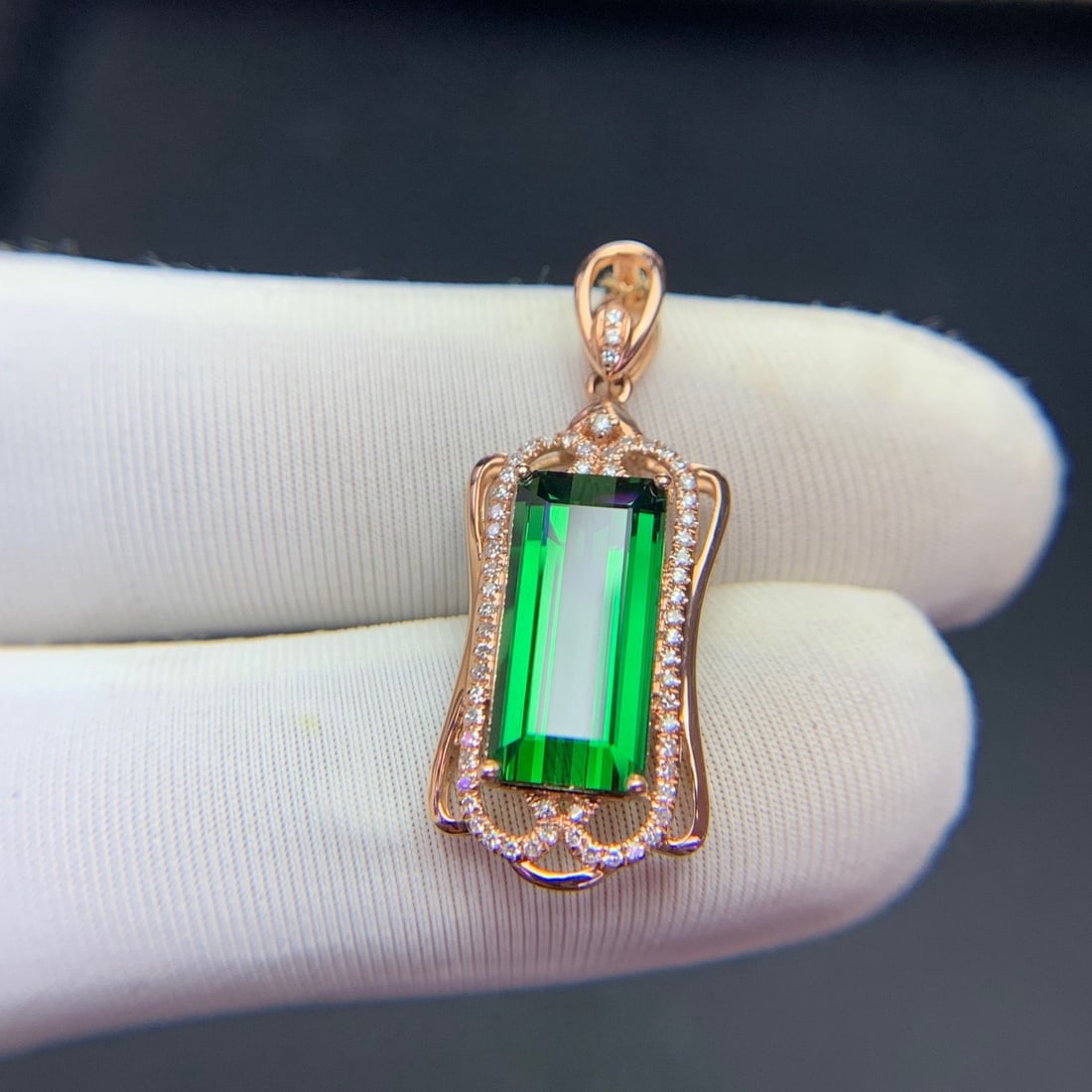 14k Gold 4.1 Ct Natural Tourmaline & Diamond Pendant( Without Chain ) - 2