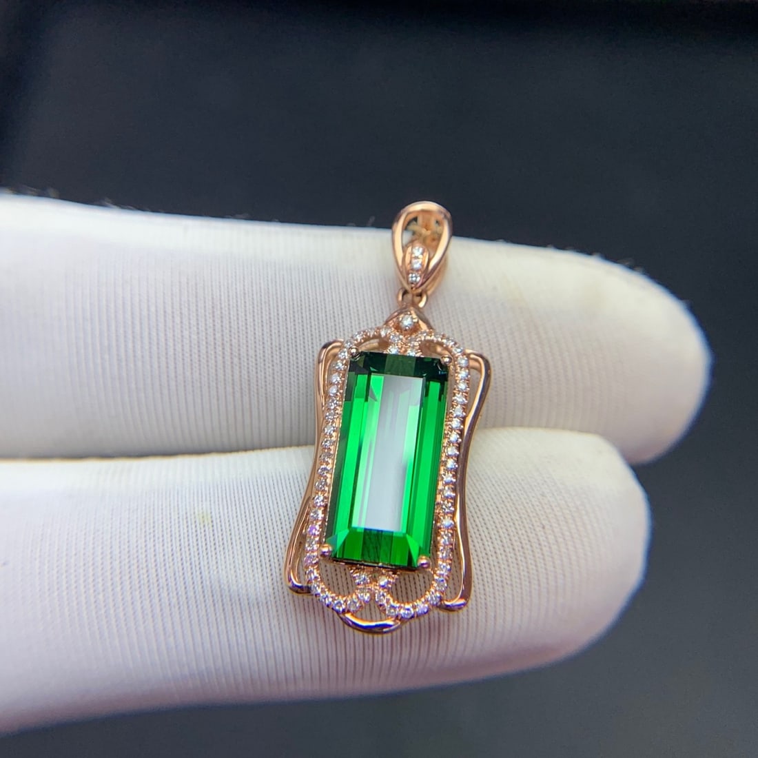 14k Gold 4.1 Ct Natural Tourmaline & Diamond Pendant( Without Chain ) - 4