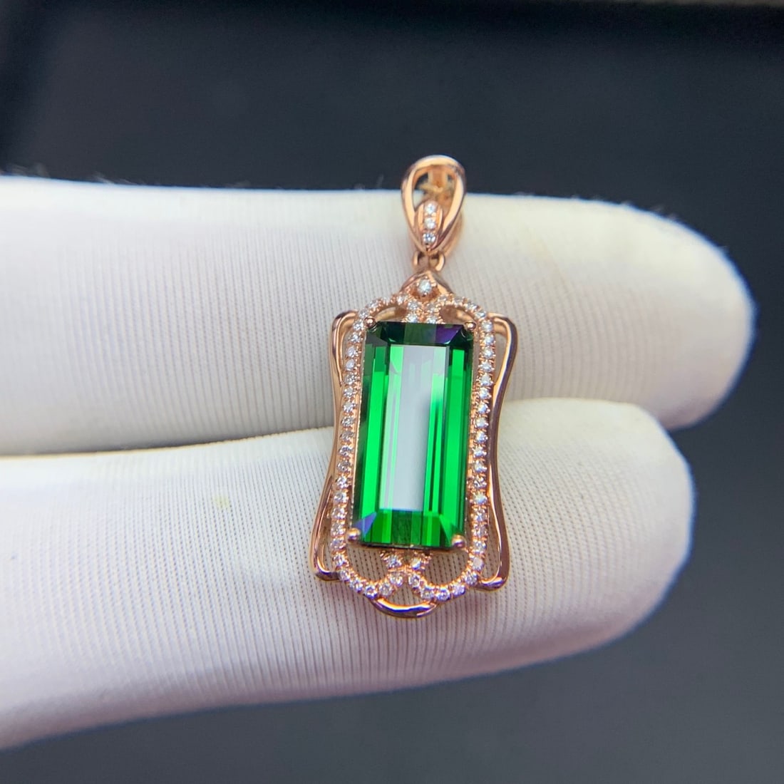 14k Gold 4.1 Ct Natural Tourmaline & Diamond Pendant( Without Chain ) - 6