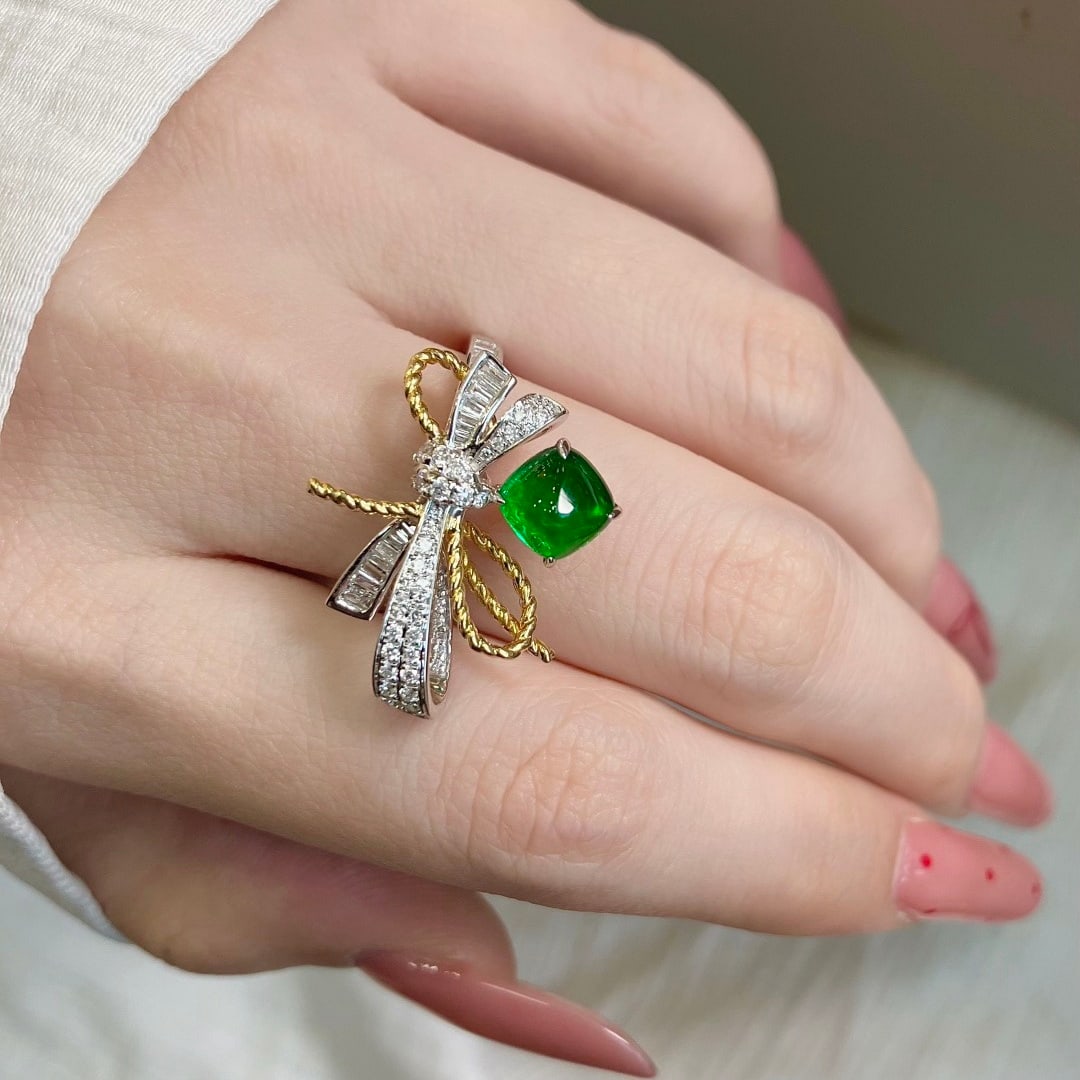 14k Gold 1.75 Ctw Vivid Green Natural Emerald & Diamond Ring - 4