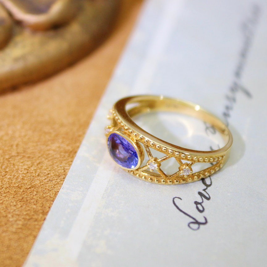 14k Gold 1.13 Ct Natural Tanzanite & Diamond Ring - 5