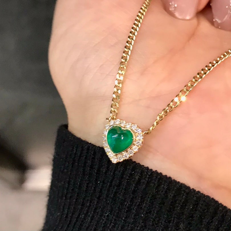 14k Gold 0.95 Ctw Vivid Green Natural Emerald & Diamond Necklace - 3