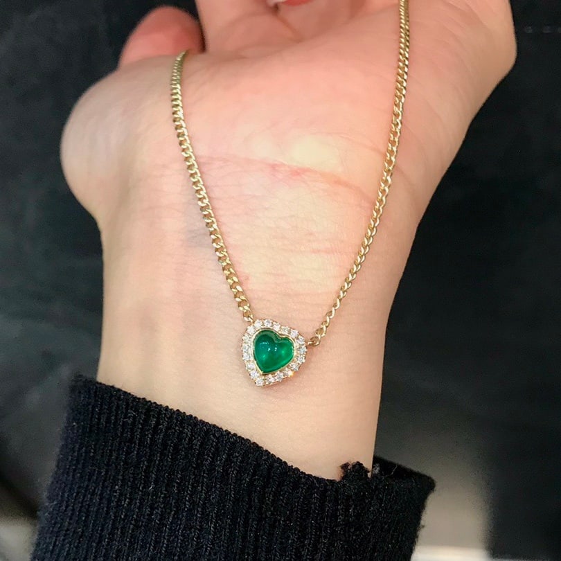 14k Gold 0.95 Ctw Vivid Green Natural Emerald & Diamond Necklace - 4