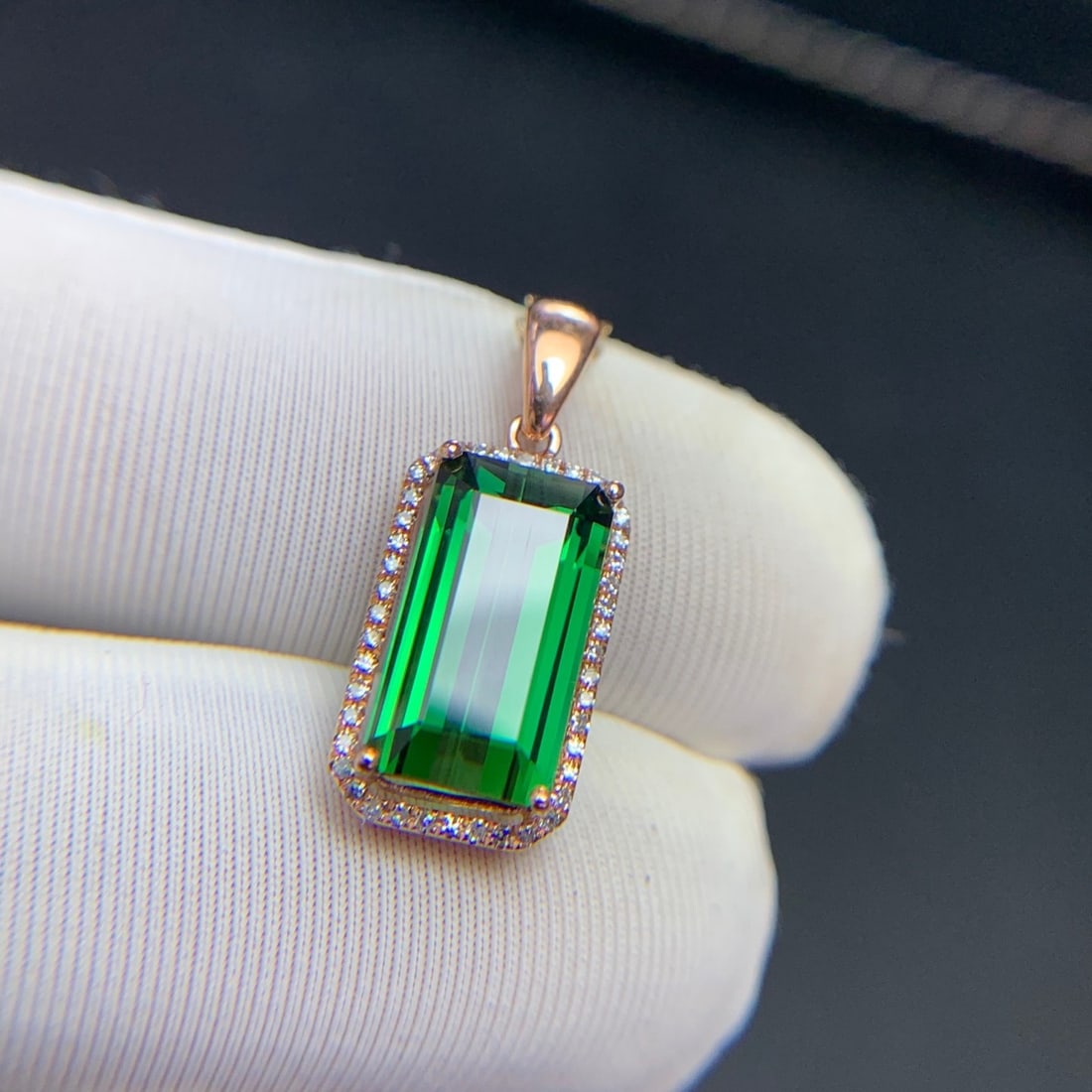 14k Gold 3.3 Ct Natural Tourmaline & Diamond Pendant( Without Chain ) - 2