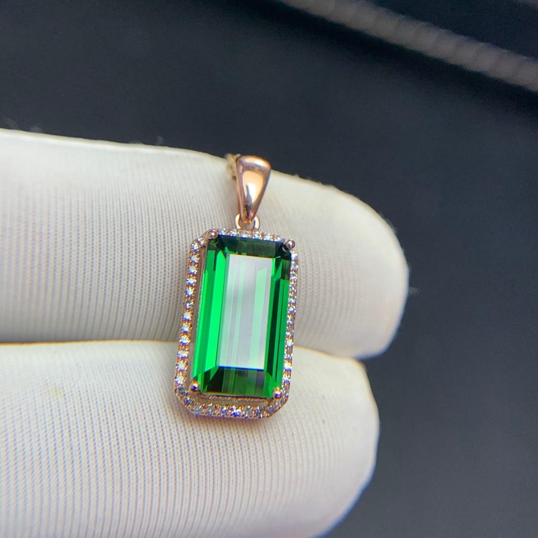 14k Gold 3.3 Ct Natural Tourmaline & Diamond Pendant( Without Chain ) - 5