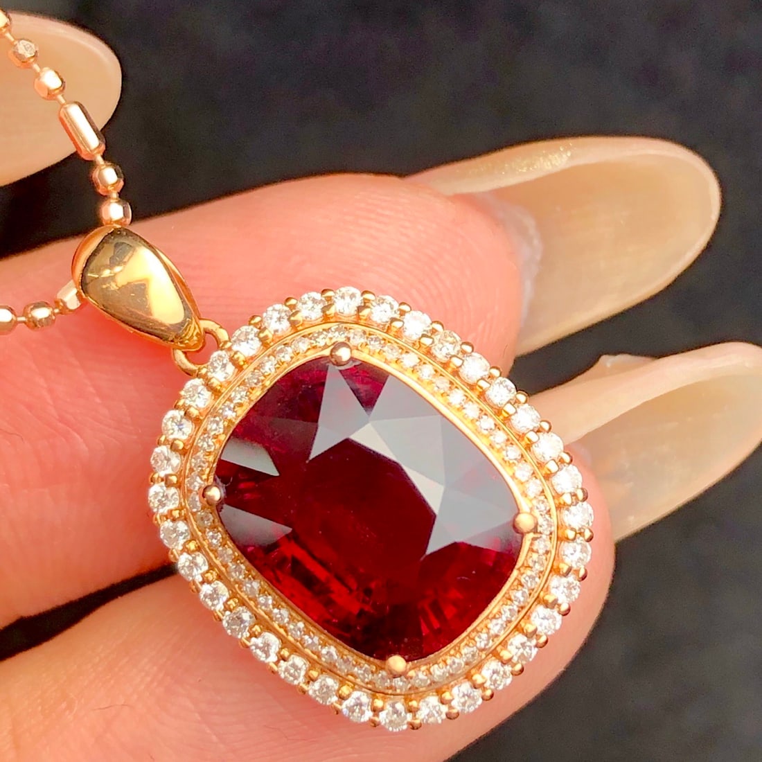 14k Gold 5.55 Ct Natural Tourmaline & Diamond Pendant( Without Chain ) - 2